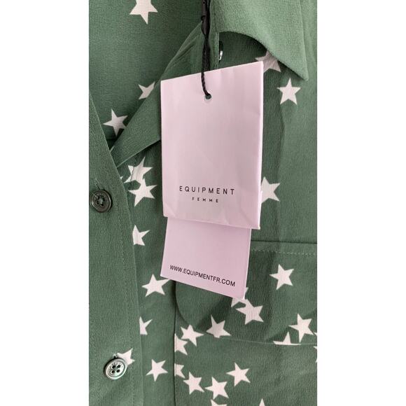 Equipment Womens Slim Signature Shirt Cilantro Nature White Stars Size XXS NWT - Picture 9 of 13